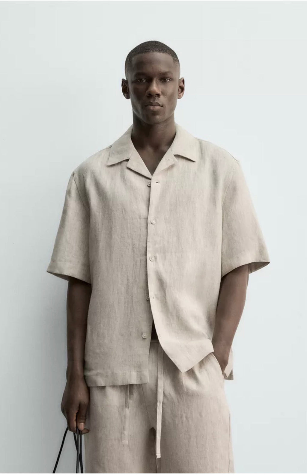 Relaxed Camp Collar Linen Shirt | Stone Beige