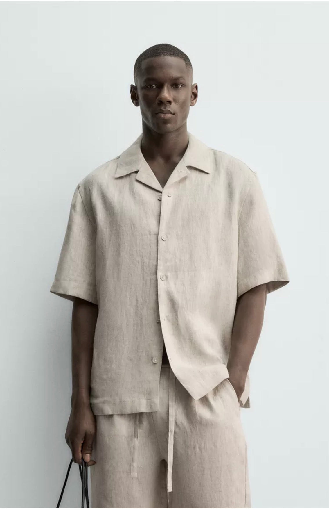 Relaxed Camp Collar Linen Shirt | Stone Beige
