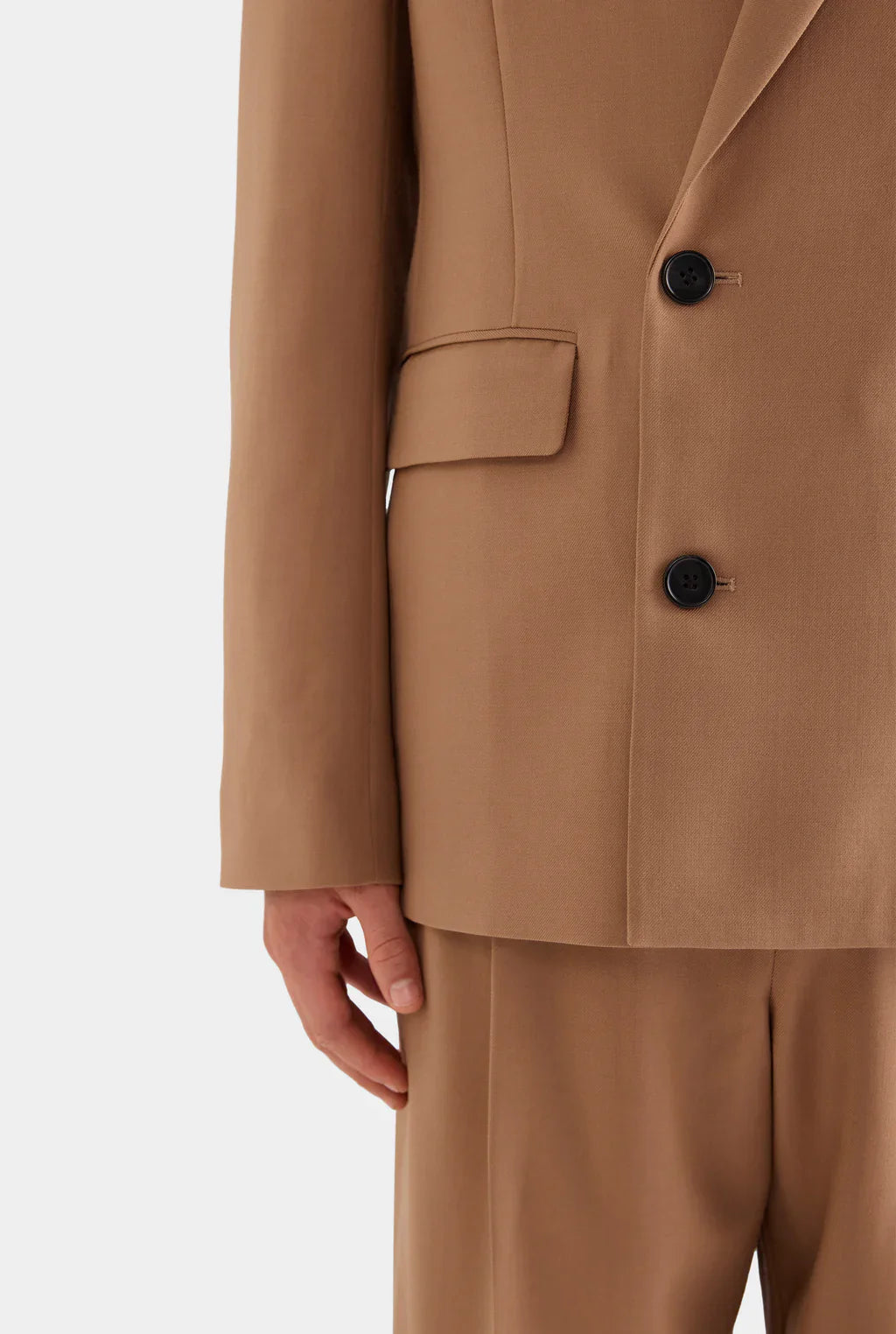 Double-Breasted Camel Blazer