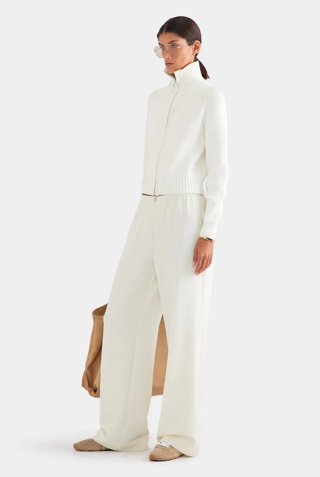 Ribbed Full-Zip Mock Neck