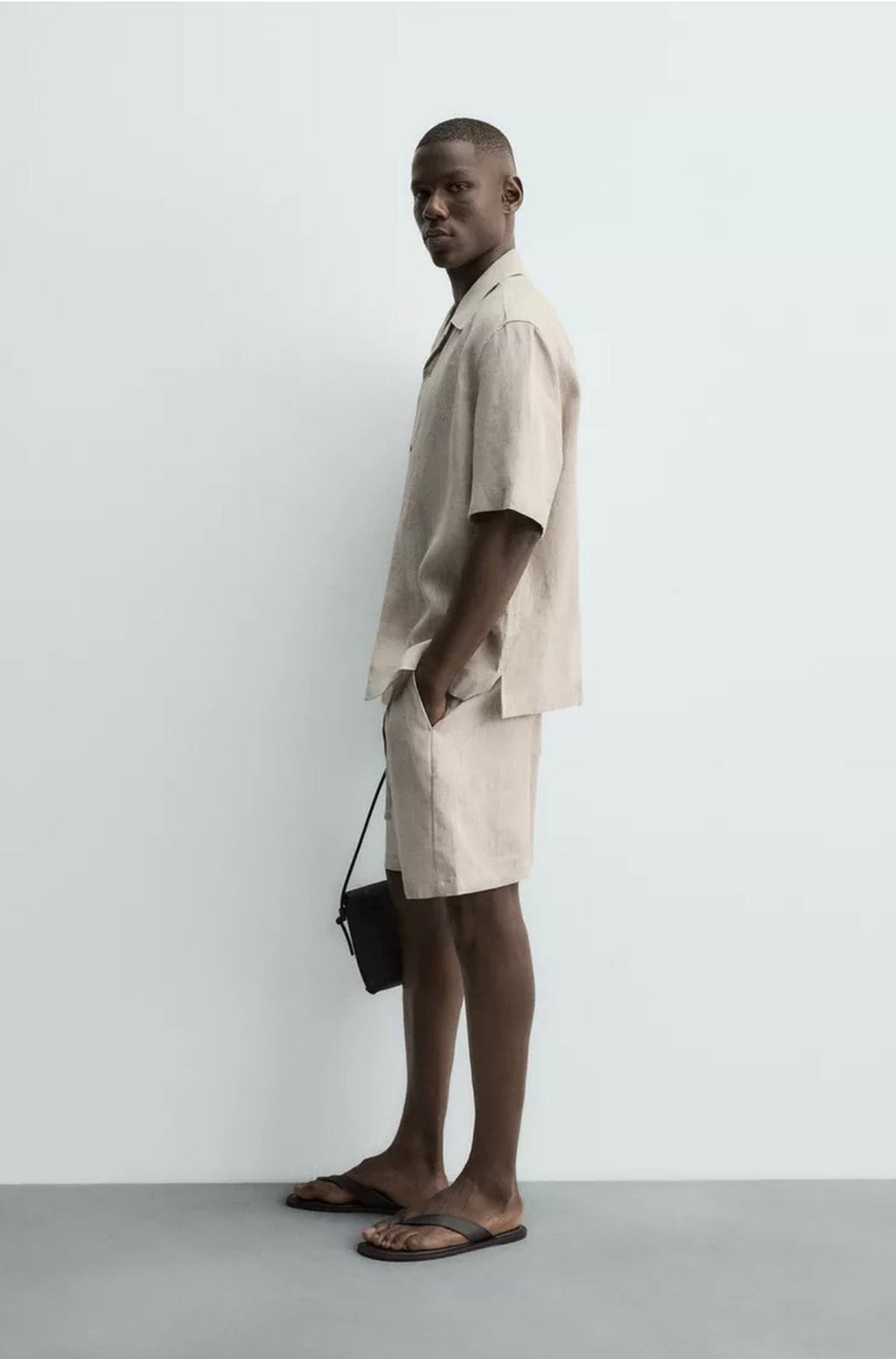 Relaxed Camp Collar Linen Shirt | Stone Beige