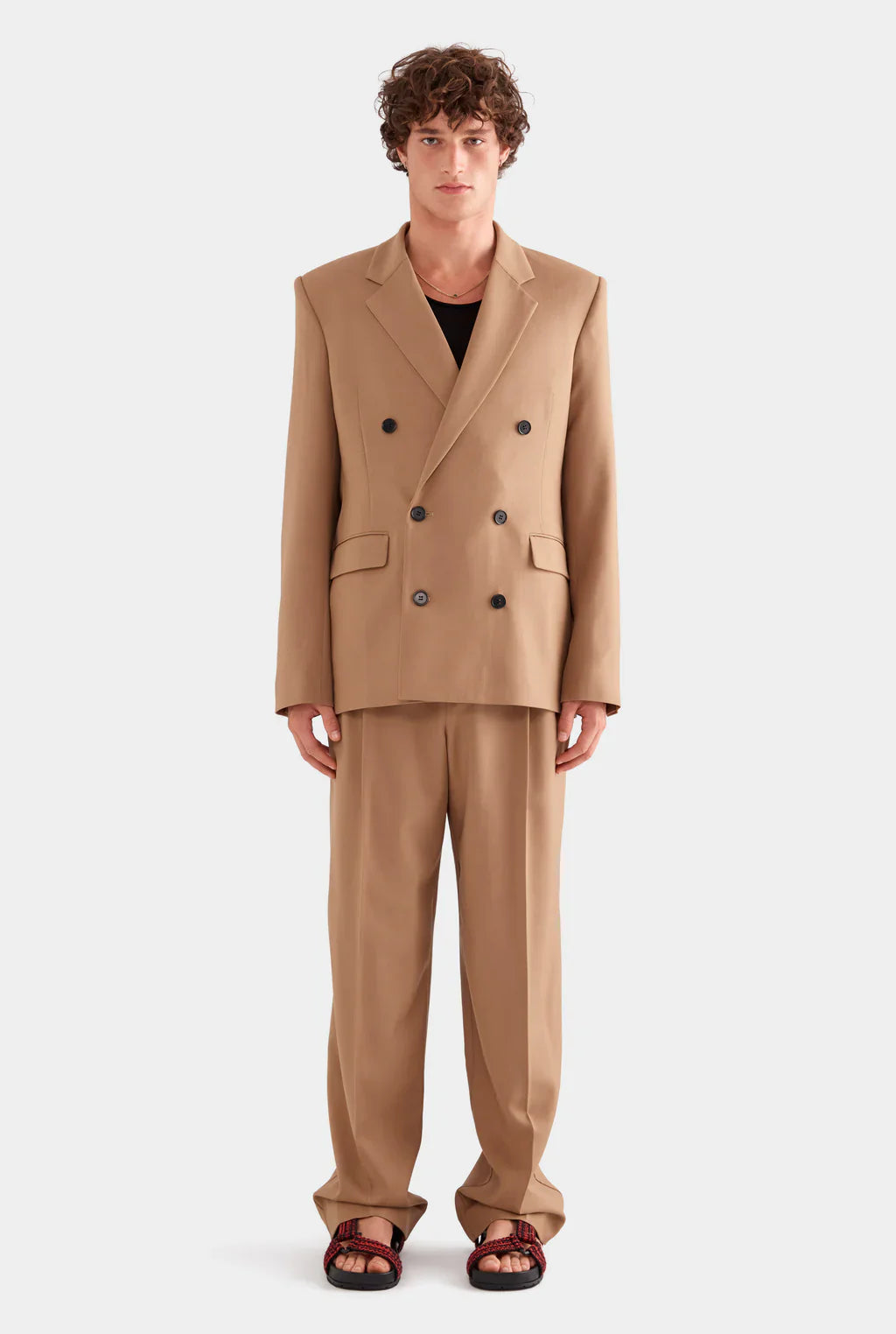 Double-Breasted Camel Blazer