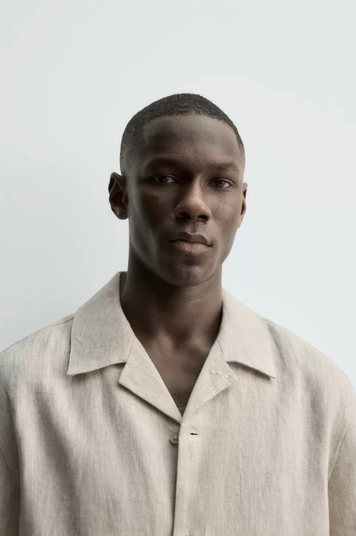 Relaxed Camp Collar Linen Shirt | Stone Beige