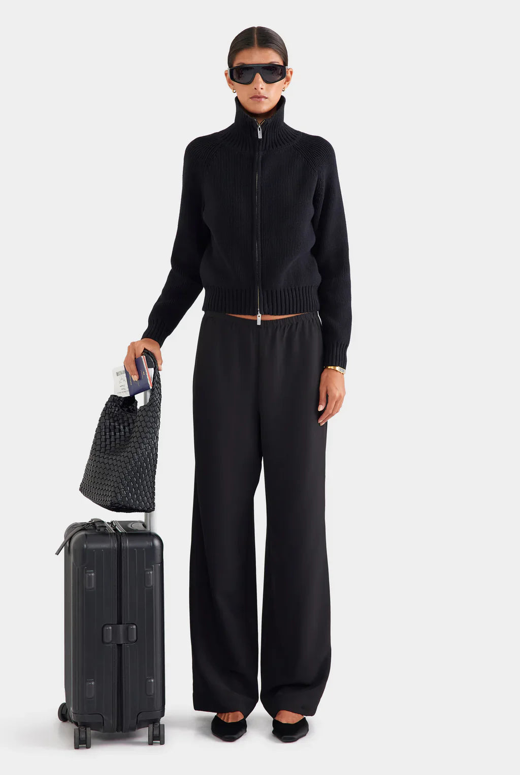 Ribbed Full-Zip Cardigan in Onyx
