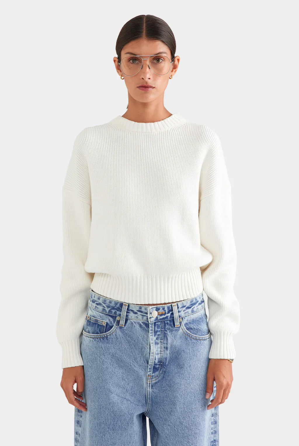 Heavyweight Ribbed Crew in Cream