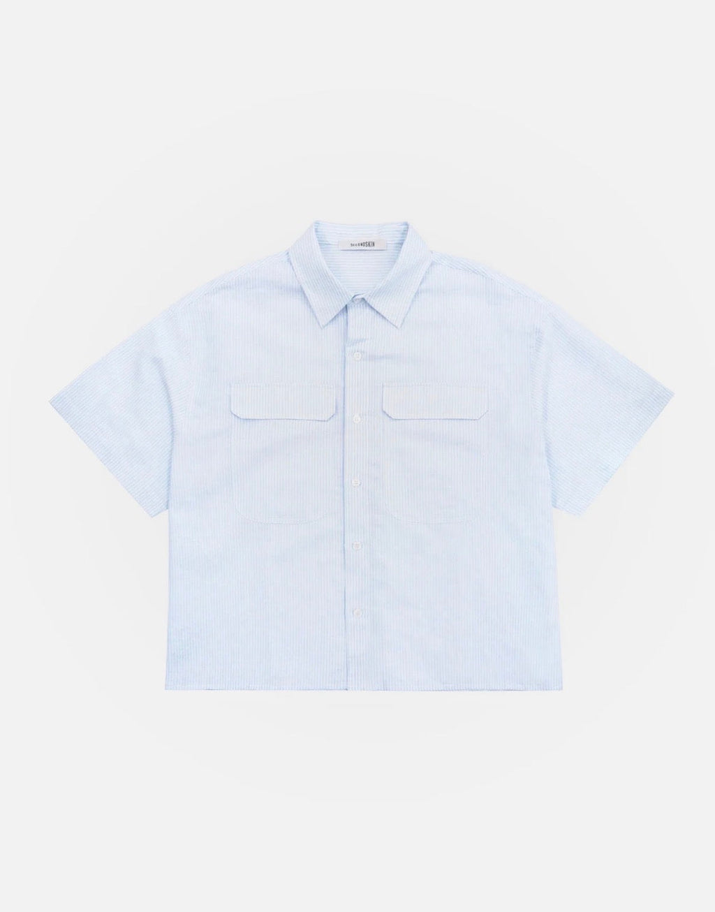 Boxy Utility Linen Shirt | Sky Blue Stripe