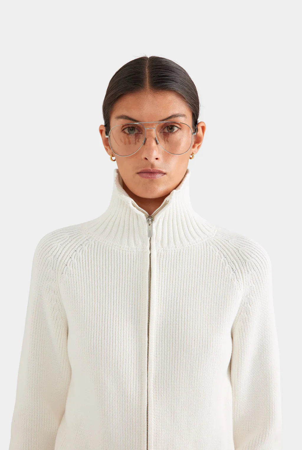 Ribbed Full-Zip Mock Neck