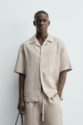 Relaxed Camp Collar Linen Shirt | Stone Beige