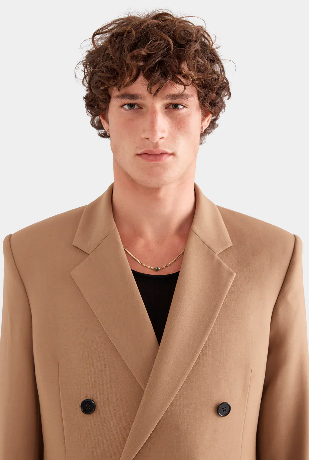 Double-Breasted Camel Blazer