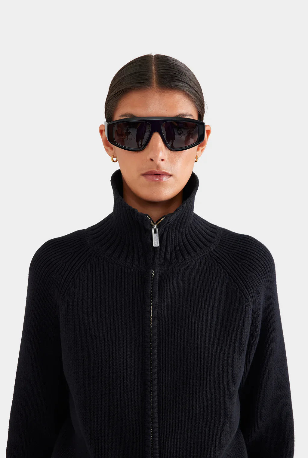 Ribbed Full-Zip Cardigan in Onyx