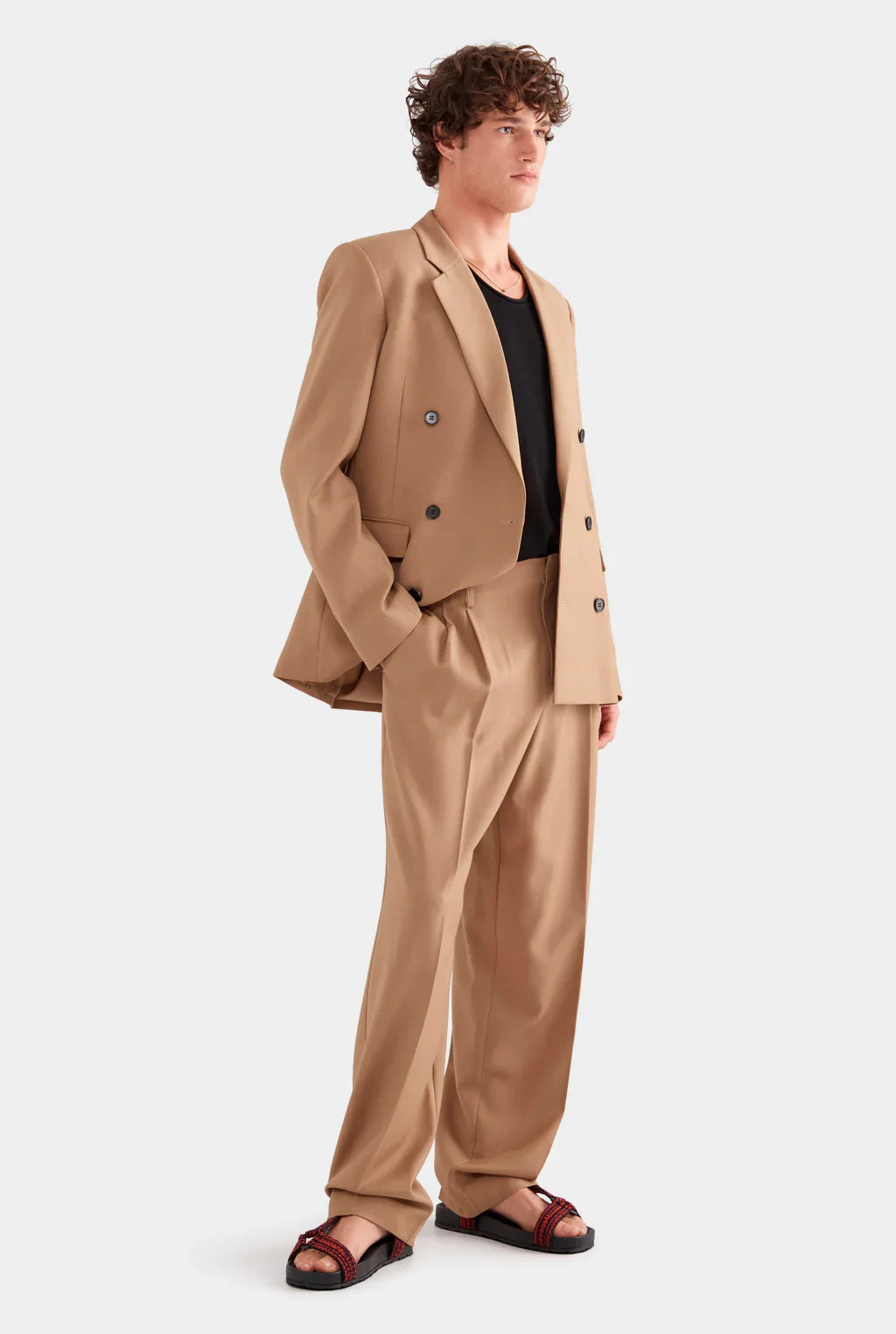Double-Breasted Camel Blazer